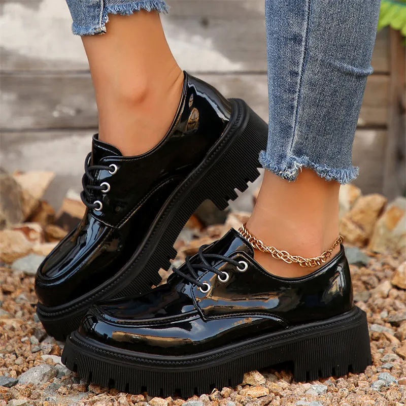 Women s black patent leather oxford shoes with lace-up  display picture 3