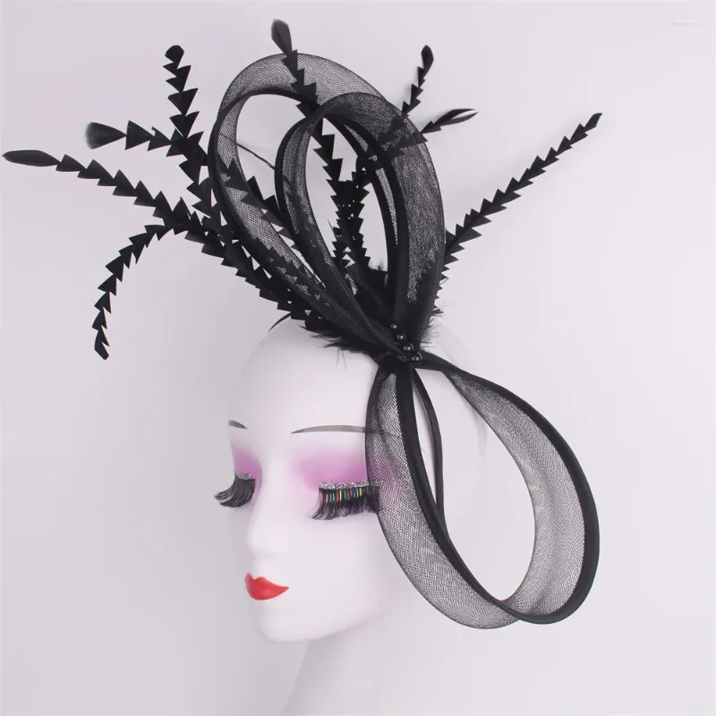 Black cocktail headpiece Parisian inspired Black Feather Vintage Cocktail Hat With Veil, Tea Party With  main image 4