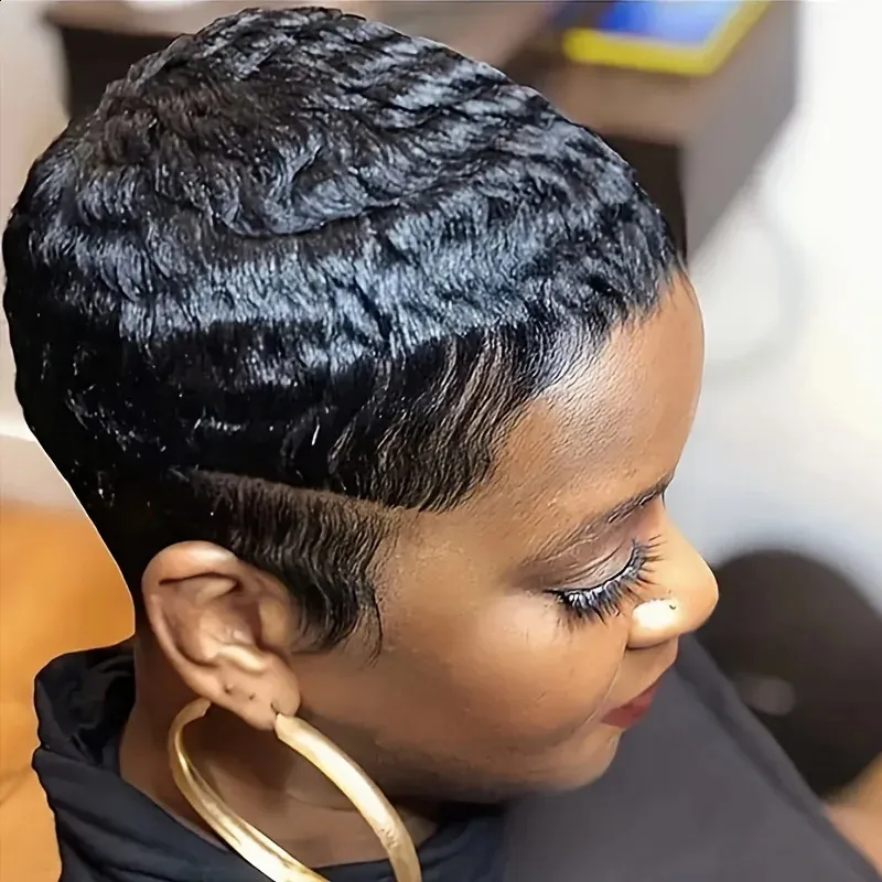 Remy Human Hair Wigs: Curly Pixie Cut Bob Wig, Short Black Curly