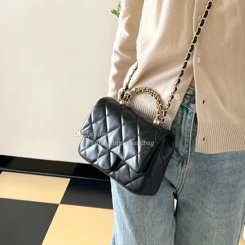 Luxury Mini Flap Bag With Mirror, Quality Crystal Chain, And