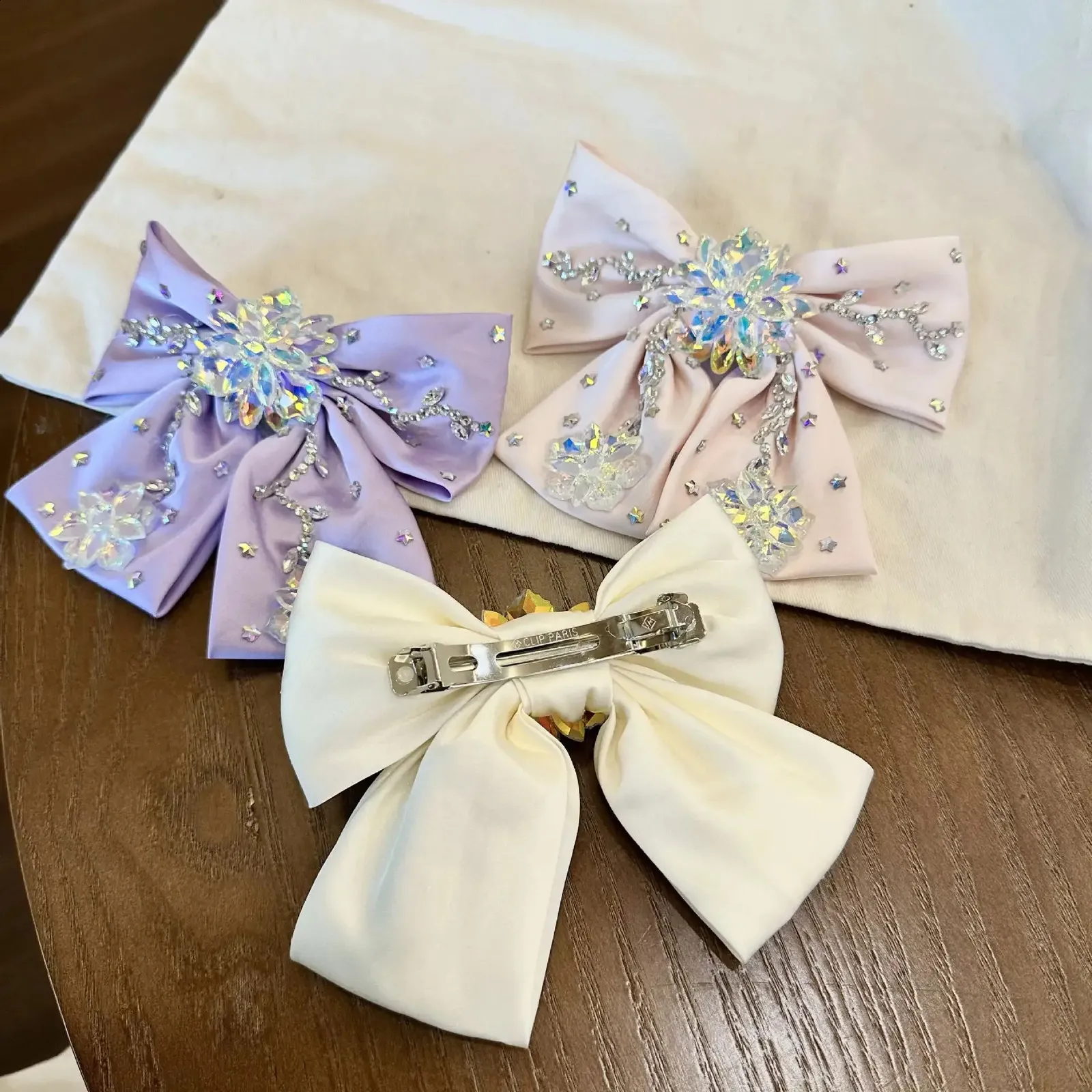 Light Pink Rhinestone Bow Hair Clip Sparkling... From Mang07 