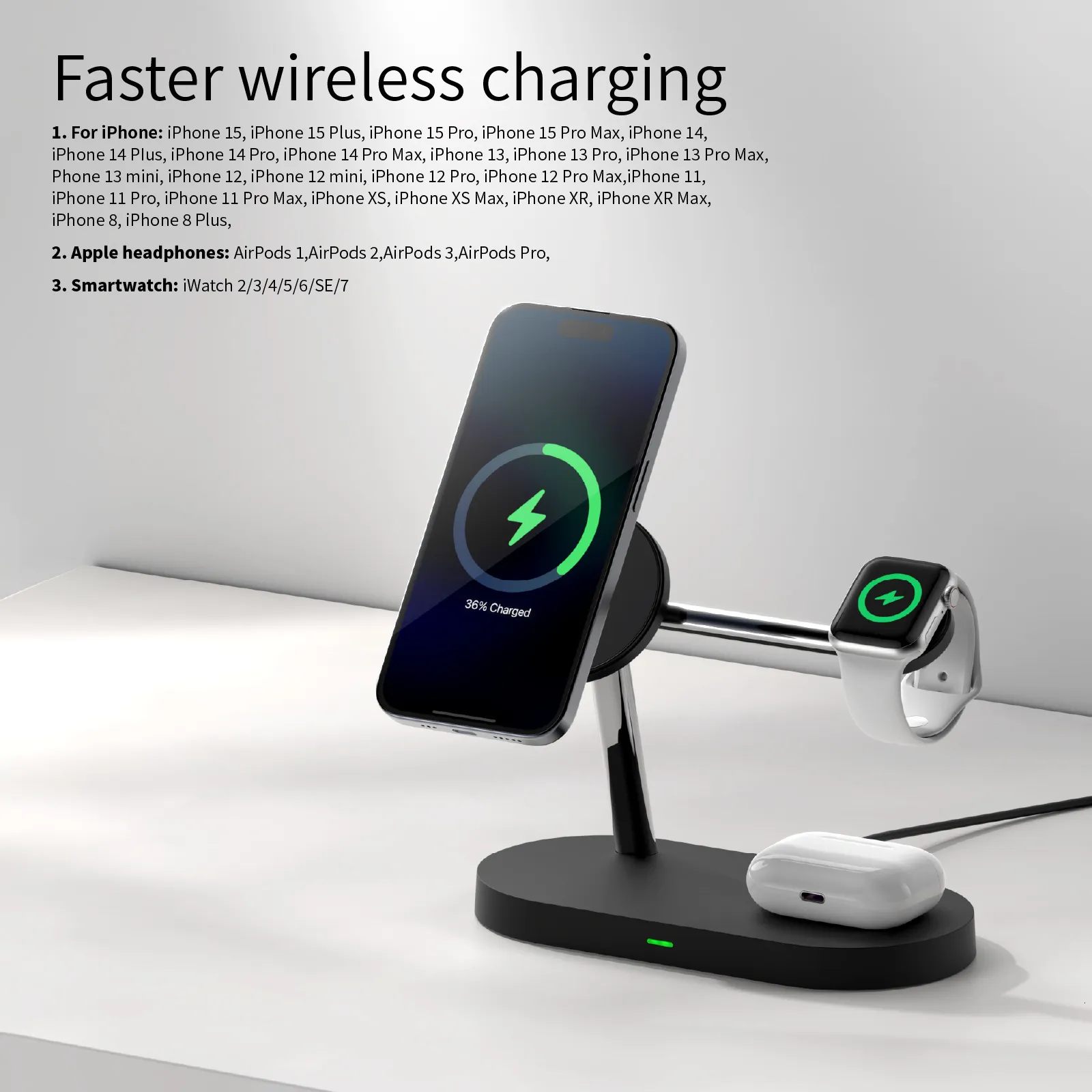 Stazione Di Ricarica 3 In 1 Wireless – Compatibile Magsafe Per IPhone 16-12, AirPods E Apple Watch, Supporto Magnetico
