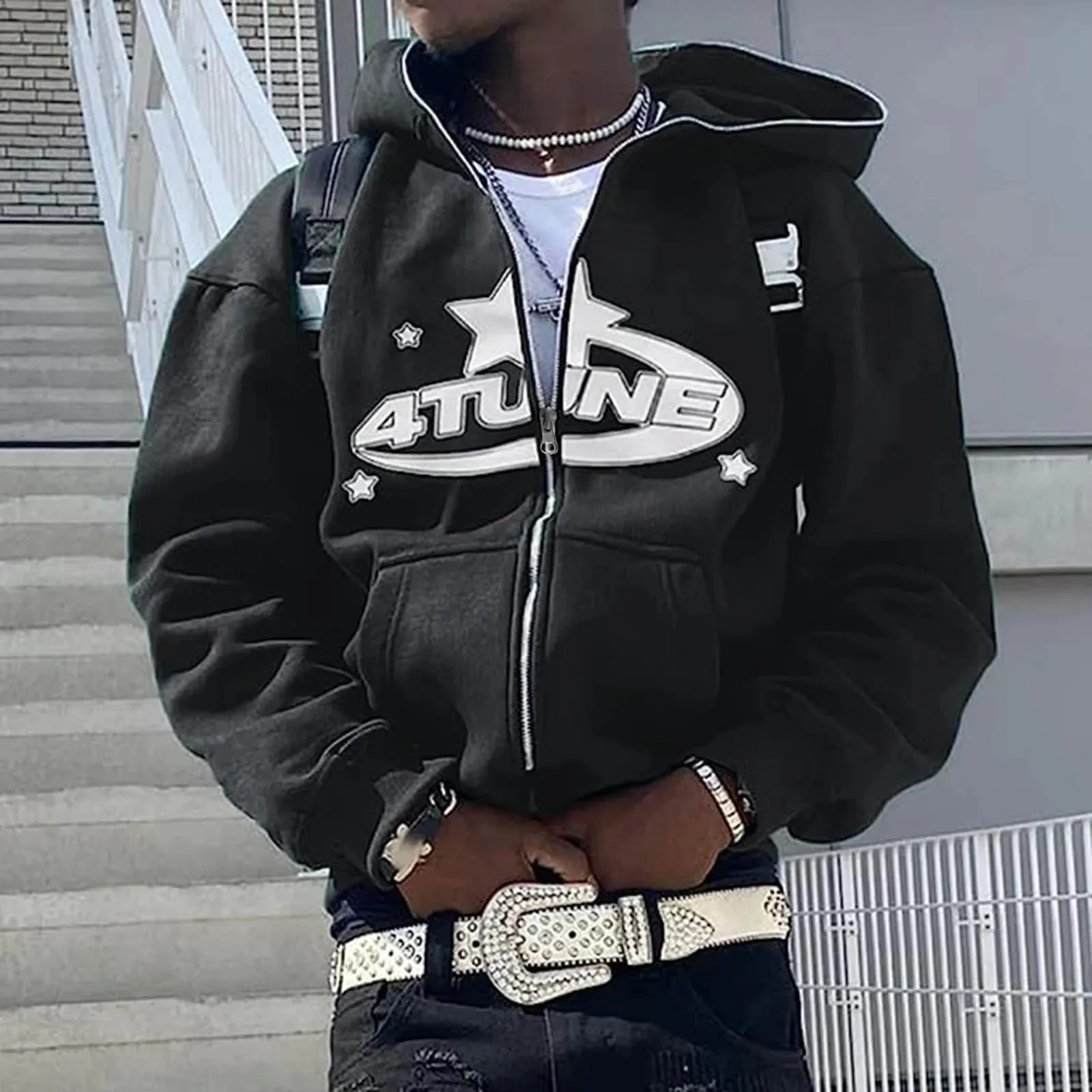 Streetwear Zip Up Hoodie: Knitted Wool Blend Y2k Style Zip Up