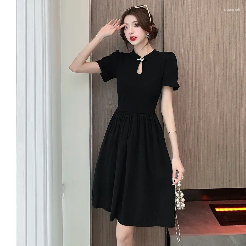 Chinese Style Petite Black Black A Line Dress For Women Elegant Versatile And French Chic From Sweatcloth 16.08 In Bulk DHgate.Com