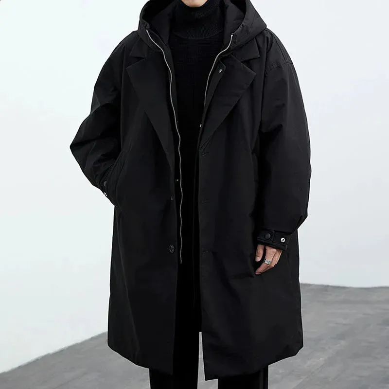 ジャケット・アウター super long coat BLACK Mens Spring/Autumn Long Windproof Trench Coat, Solid Color