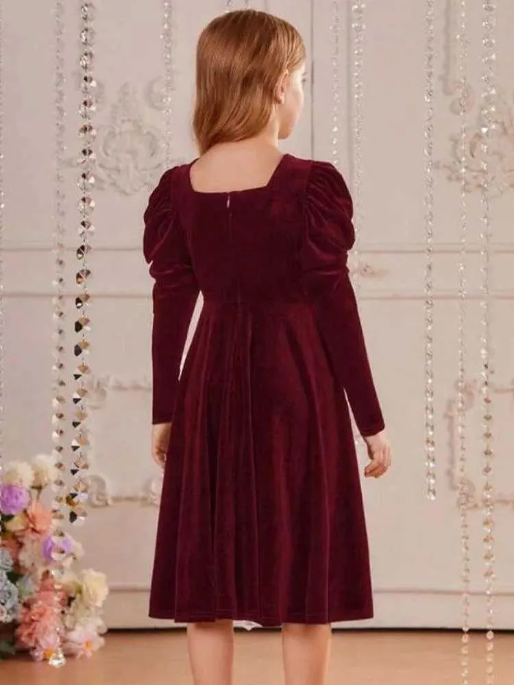 Girl Long Sleeve Velvet Dress with Dot Pattern for Autumn and Winter Party  Wear in Green, Red, and Blue from Dhgate Girl's Dresses - price 59.68
