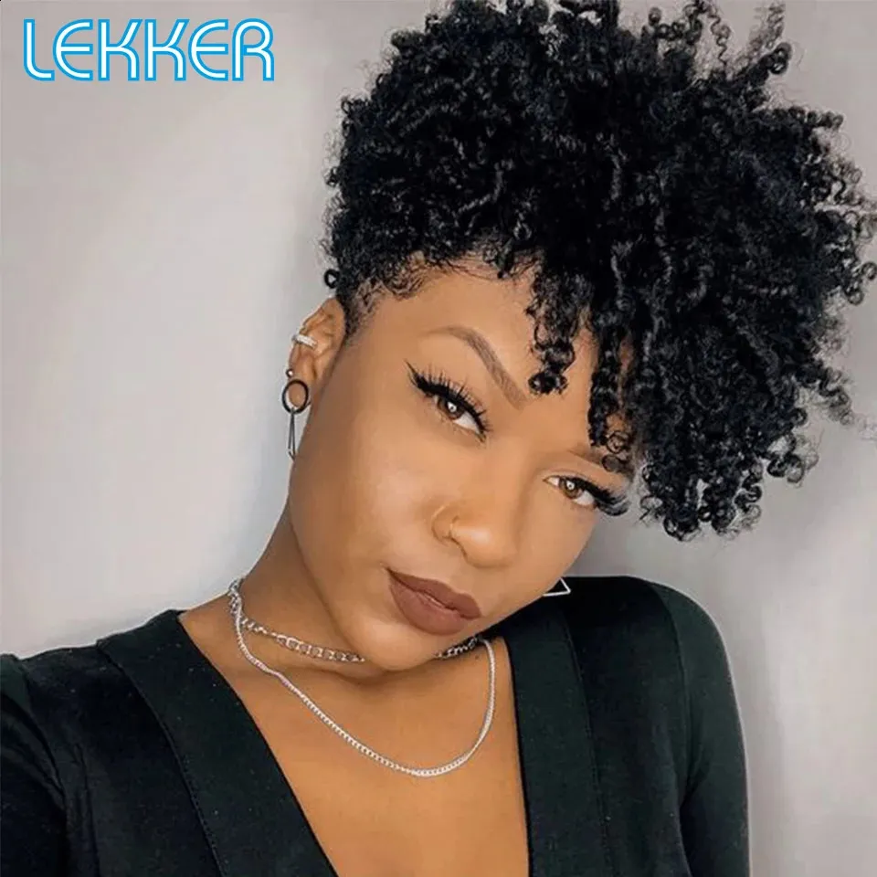 Kinky Curly Human Hair Wig Short Pixie Cut Wig for Women