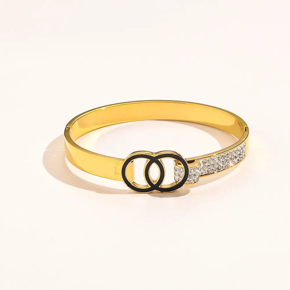 Bracelet Femme Doré En Acier Inoxydable Avec Diamants - Neuf Avec étiquettes, Style Luxe
