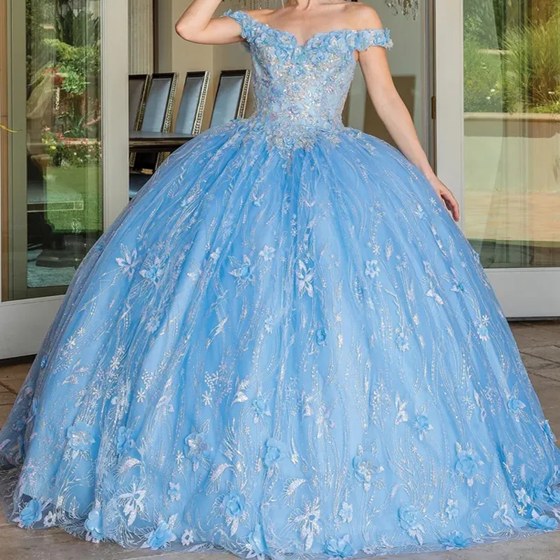 Navy Blue Mexican Quinceanera Dress Floral Applique Beaded Crystal Corset Sweet 16 Dress