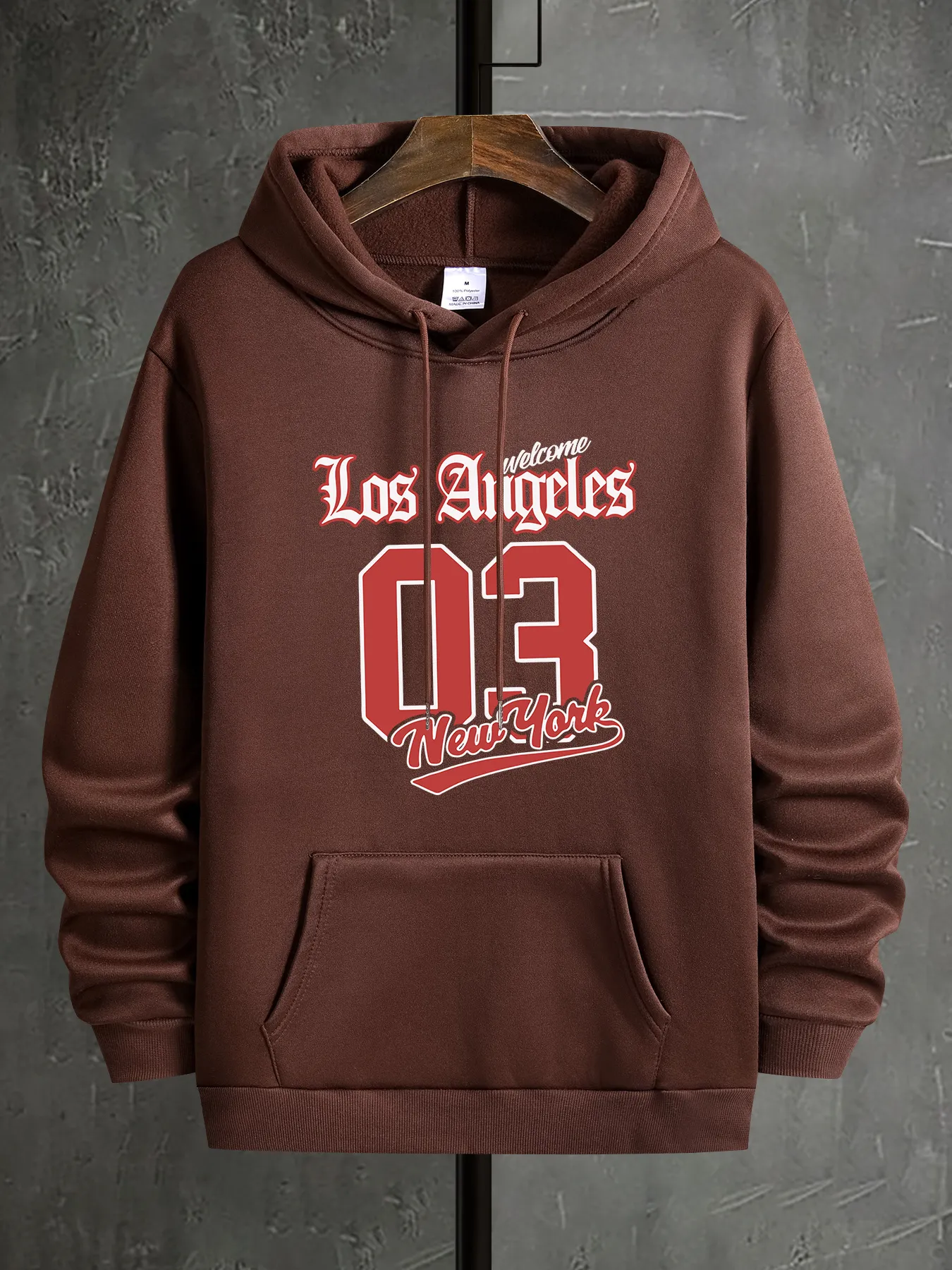 Mens Drawstring Hooded Sweatshirt - LA 03 NYC Print