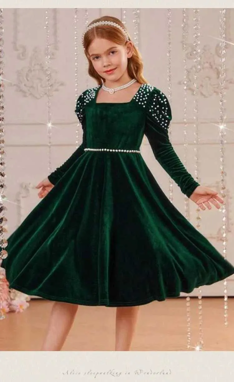 Girl Long Sleeve Velvet Dress with Dot Pattern for Autumn and Winter Party  Wear in Green, Red, and Blue from Dhgate Girl's Dresses - price 59.68