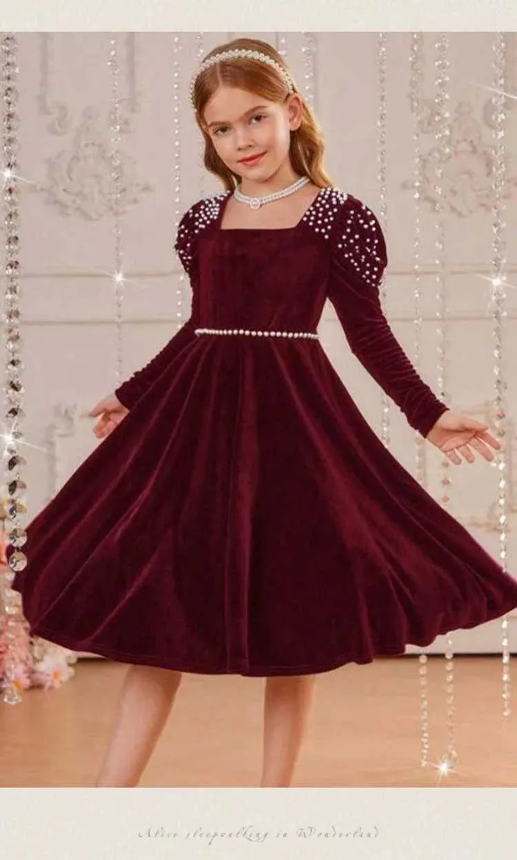 Girl Long Sleeve Velvet Dress with Dot Pattern for Autumn and Winter Party  Wear in Green, Red, and Blue from Dhgate Girl's Dresses - price 59.68