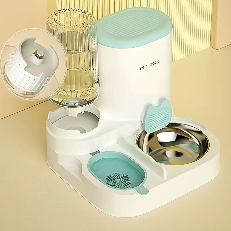 Raised Automatic Cat Feeder & Water Dispenser Set – BPA-Free Plastic, 2 Bowls, Flow Control