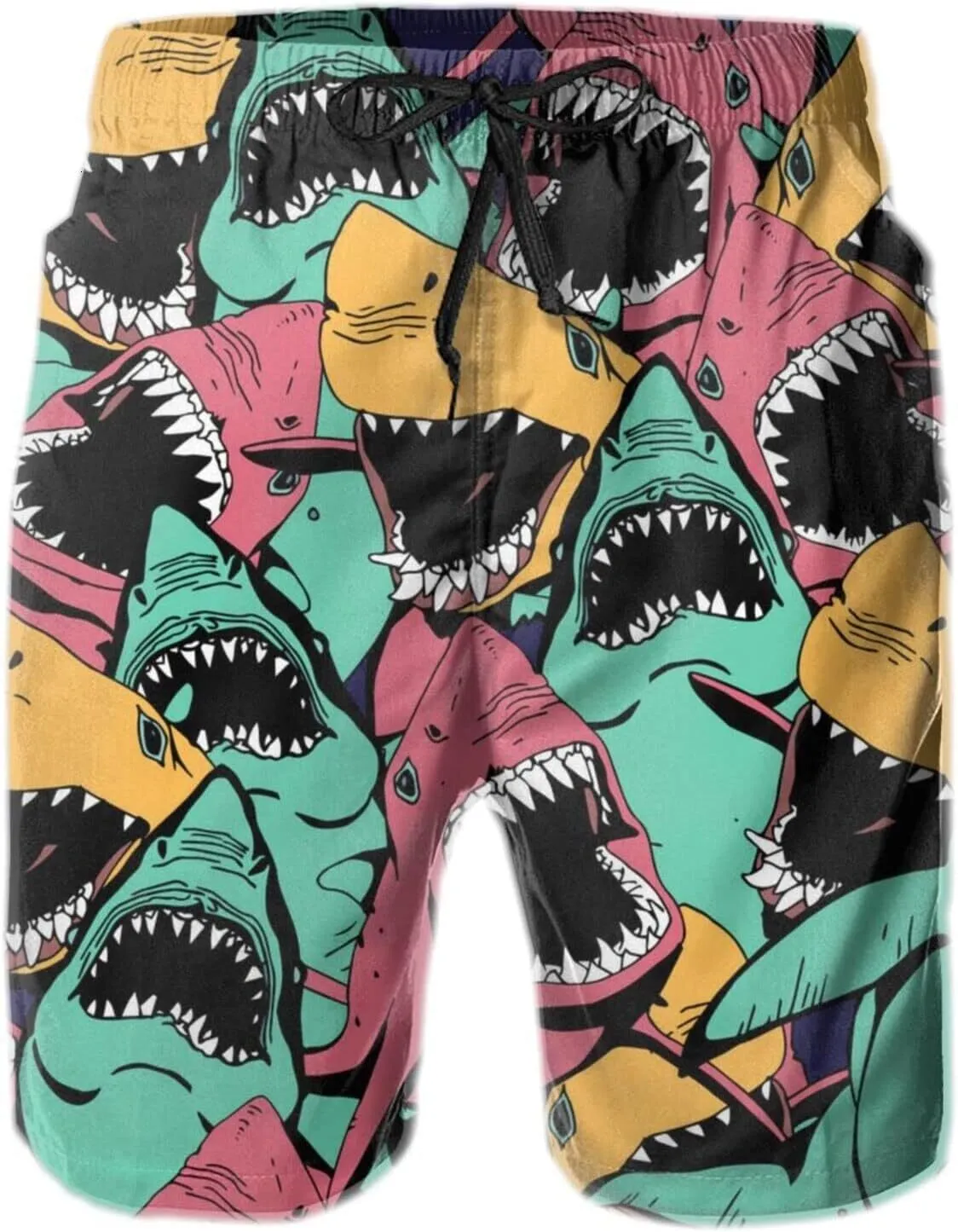 Mens Shorts 3D Printed Pattern Angry Shark Mens Swim Trunks Quick