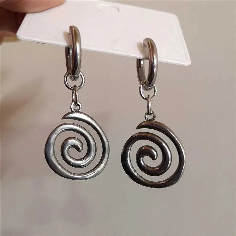 Punk Rock Jewelry: Stainless Steel Spiral Drop Earrings With Retro