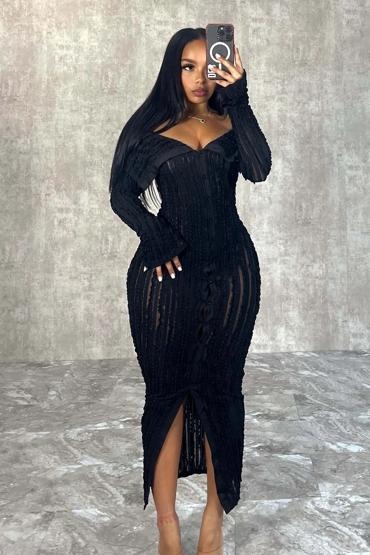 knee length dresses for ladies Major VIP Long Sleeve Sheer Mesh Bodycon Mini Dress main image 1