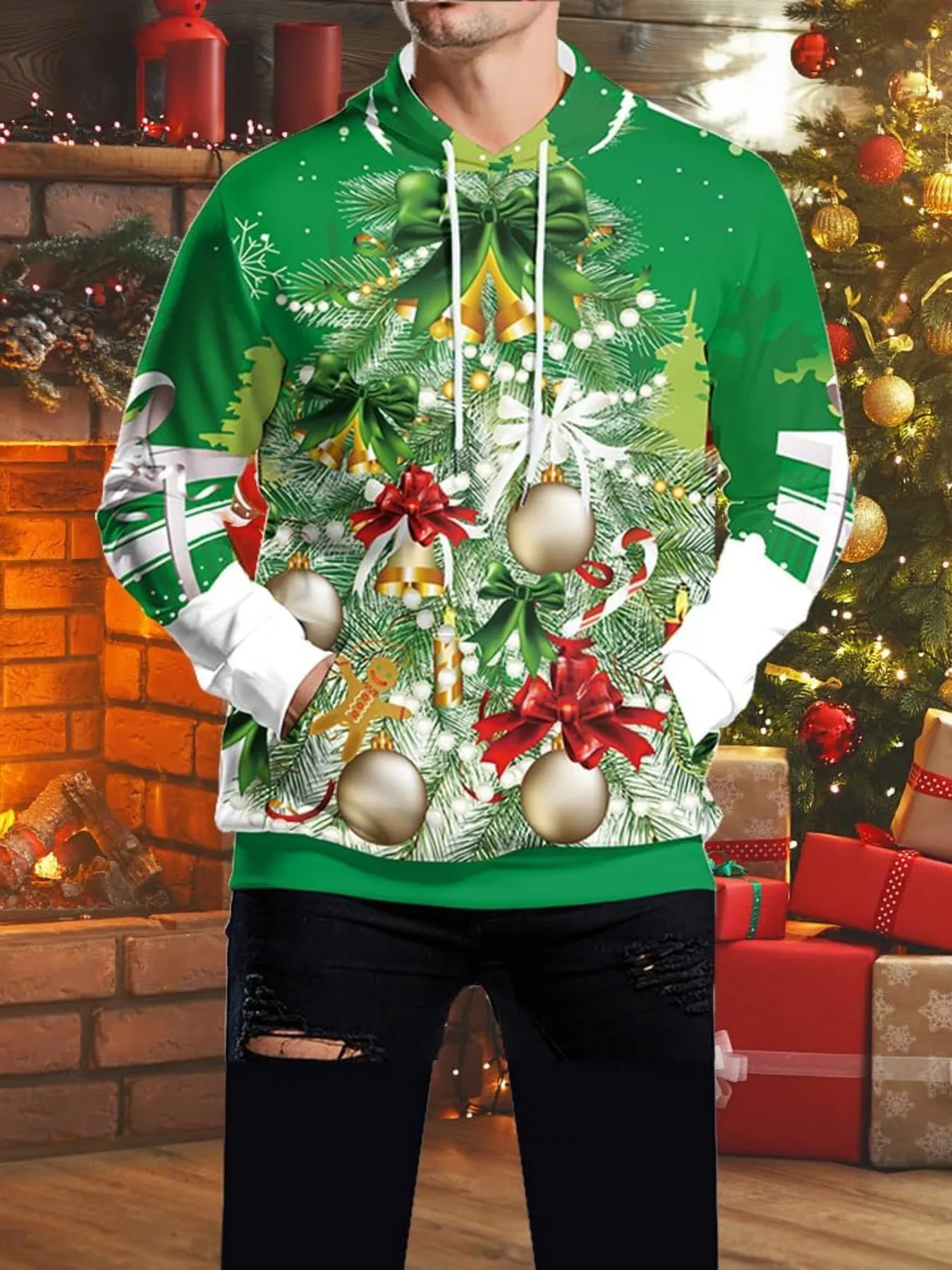 Christmas Tree Mens Hooded Christmas Sweater Men Hoodies Cute Cute