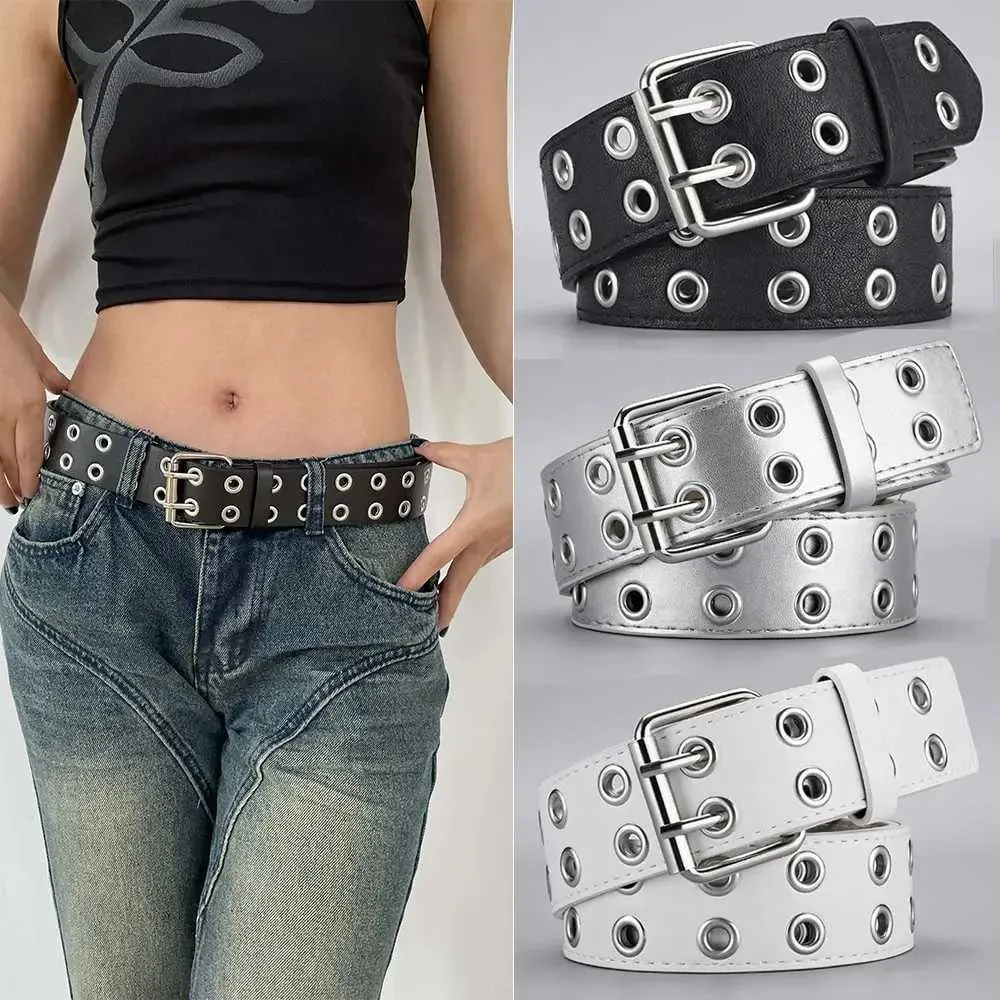 Y2K Womens Waist Hip Belt Silver Trendy Double Hole Design Y2K Womens Waist Hip Belt Silver Trendy Double Hole Design