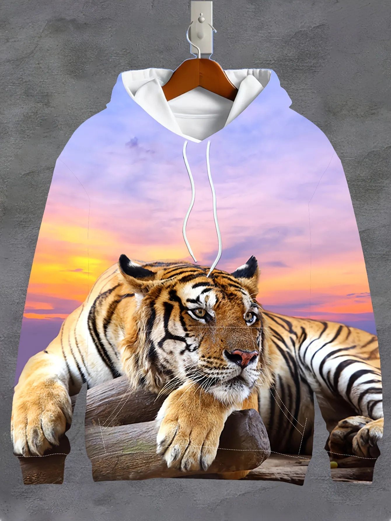Mens 3D Digital Tiger And Sunset Ladies Sweatshirts Without Hood With Drawstring And Kangaroo Pocket Sports Fashion Hoodie For Spring And Fall From Clothingg Vendor 11.9 DHgate.Com