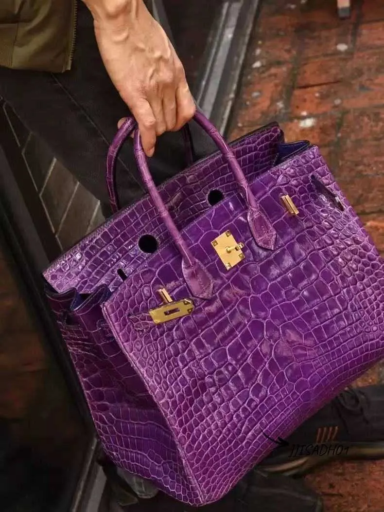 Leather Handbags Purple Birkin Bag Hermes Purple Crocodile Birkin