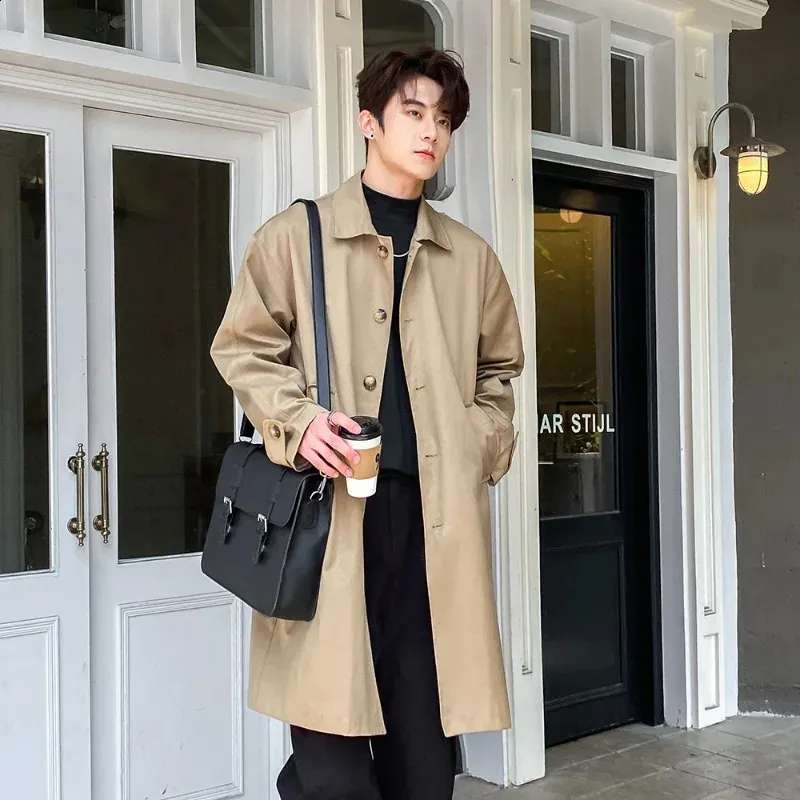 Men's Solid Color Turn-Down Collar trench jacket