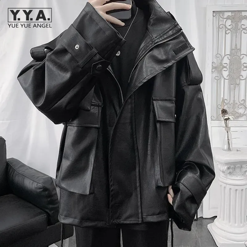 Mens Black Punk Jacket Loose Gothic Pu Leather Windproof Jacket