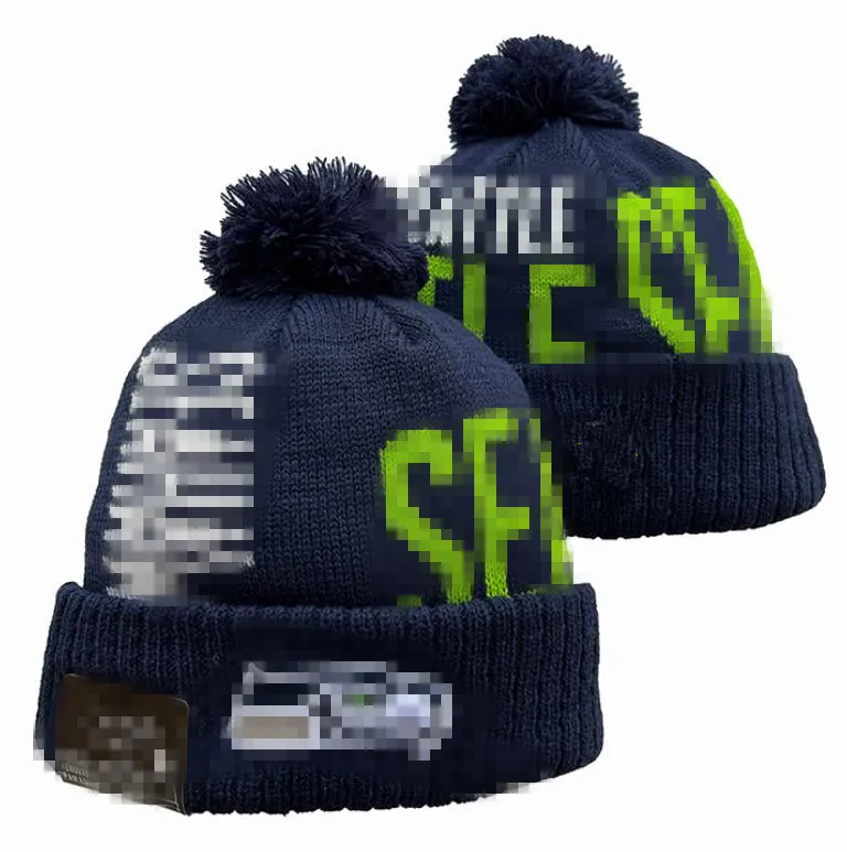 Men Knitted Cuffed Pom Seahawks Beanies Seattle Bobble Hats Sport Knit Hat  Striped Sideline Wool Warm BasEball Beanies Cap For Women a