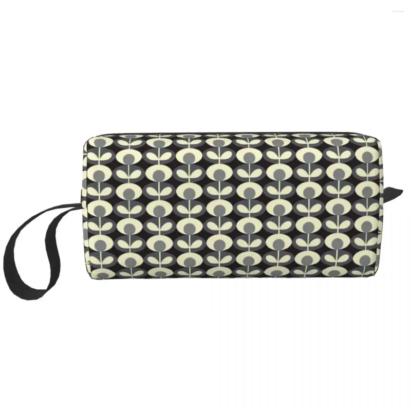 Custom Oval Floral Toiletry Bag Spacious Grey Orla Kiely Makeup Case Cosmetic Organizer for Travel