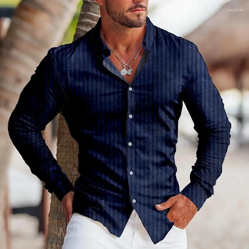 Mens Polyester Dress Shirt Stripe Print Long Sleeve Turn Down Collar Smart Casual Formal | DHgate Mens Polyester Dress Shirt Stripe Print Long Sleeve Turn Down Collar Smart Casual Formal | DHgate