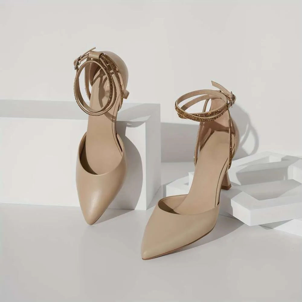 Inch Closed High Heels Rhinestone Pointed Toe Heels Elegant 3-Inch Slim  High Heels