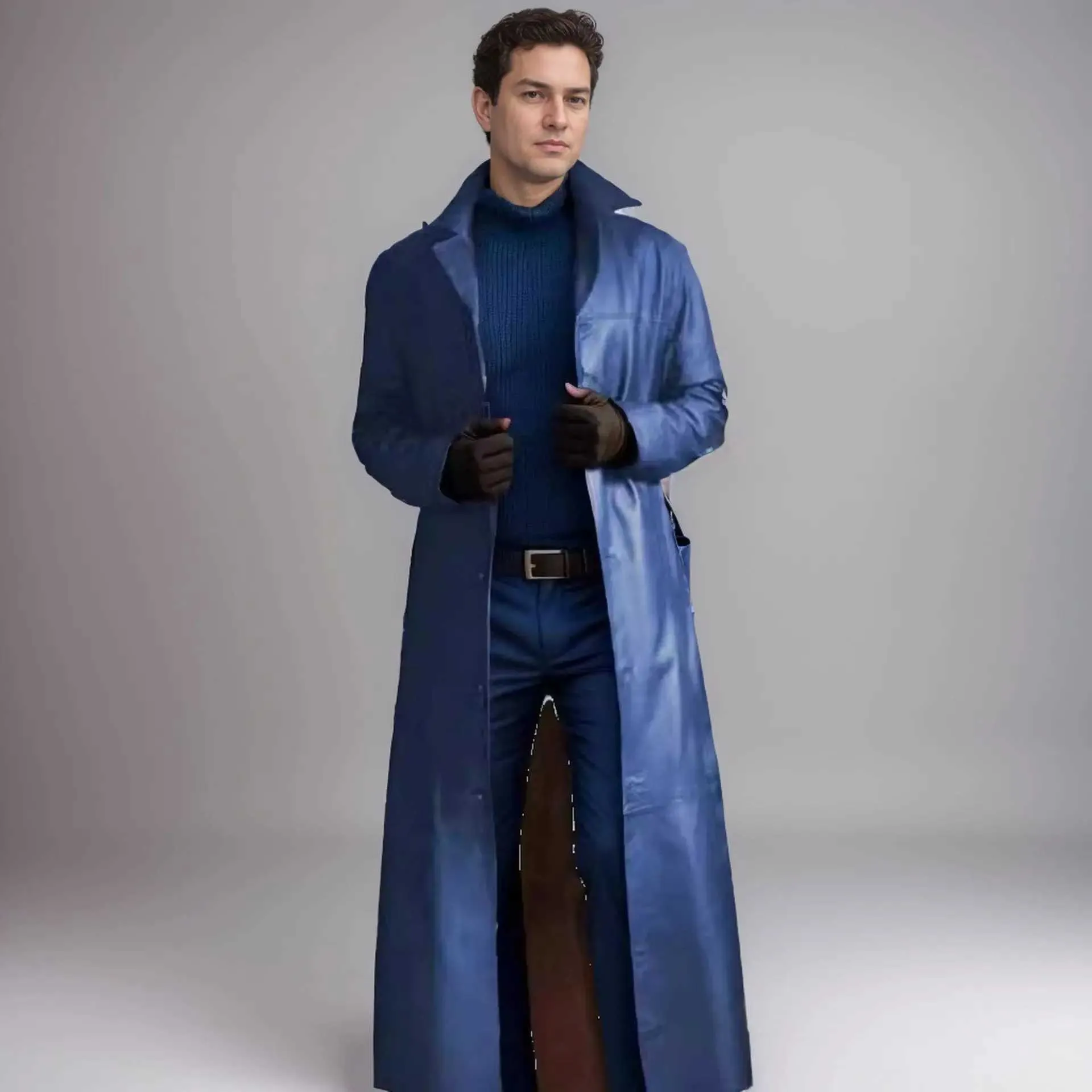 Mens Long Leather Trench Coat: Autumn/Winter Fashion
