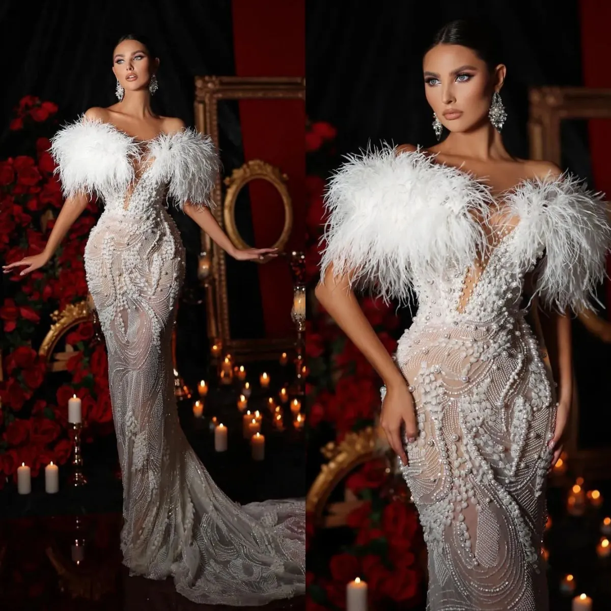 Vintage Feather Sequined Off Shoulder Evening Party Dress with Pearls and Sweep Train from Dhgate Evening Dresses - price 651.42 Vintage Feather Sequined Off Shoulder Evening Party Dress with Pearls and Sweep Train from Dhgate Evening Dresses - price 651.42