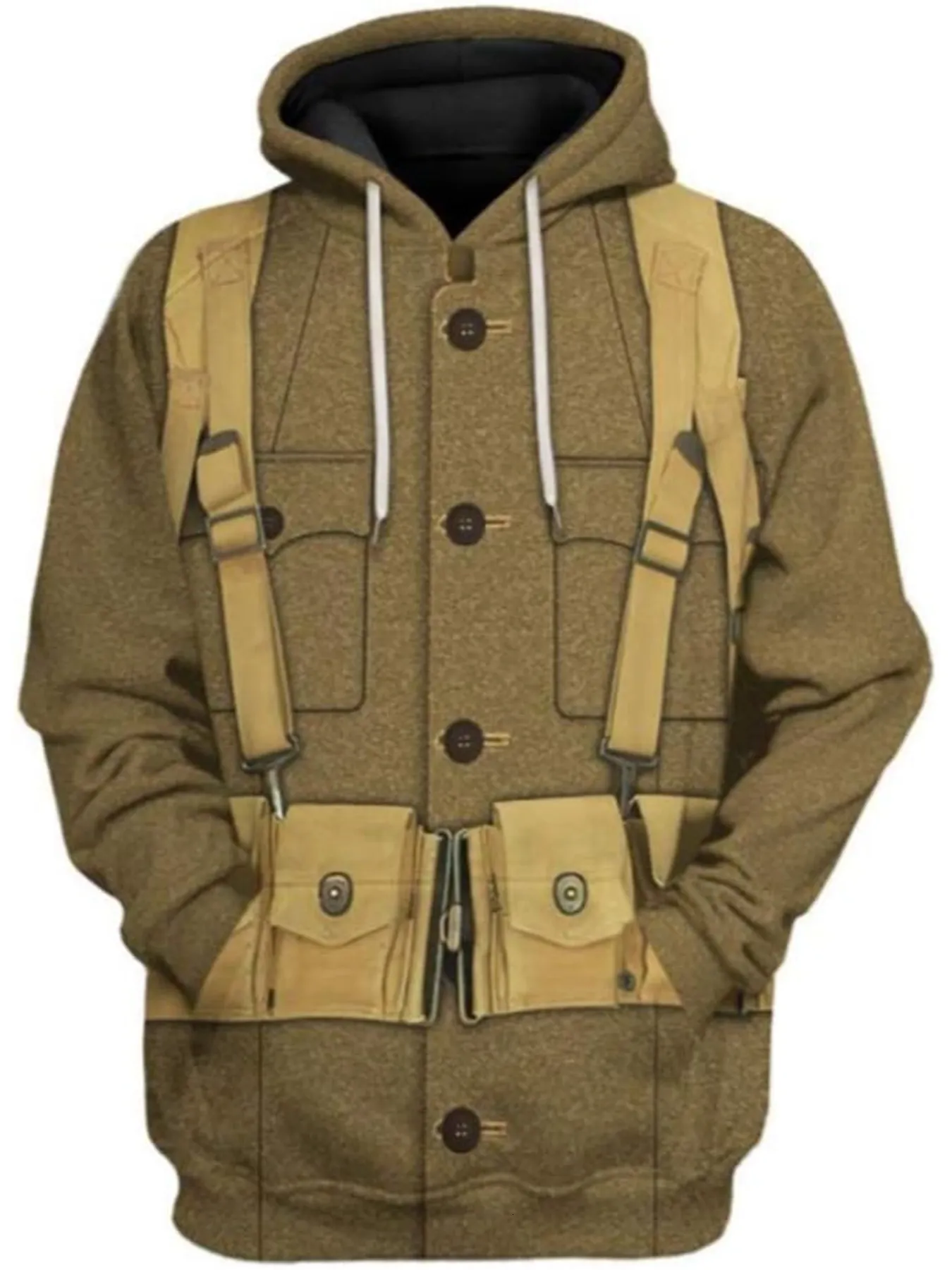 3D Military Uniform Hoodie Vintage WWII US Army Style Pullover