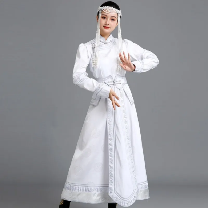 Mongolia Women's Long White Dress Velour Cotton Embroidered Applique for  Carnival Stage Wear from Dhgate Stage Wear - price 61.89