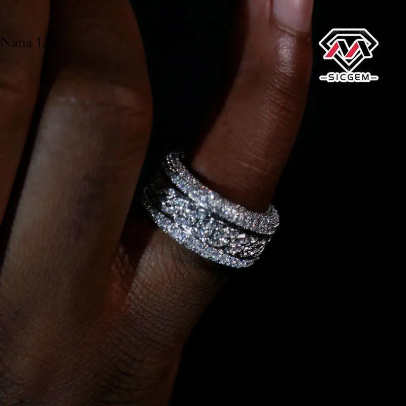 Moissanite Engagement Ring for Men Women 925 Sterling Silver  Diamond-Cut Band