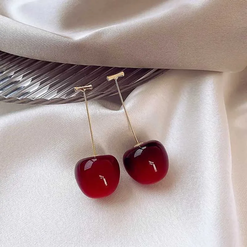 Cherry Earrings for Women Red Fruit Drop Dangle Earrings Exquisite Korean Jewelry for Weddings Parties