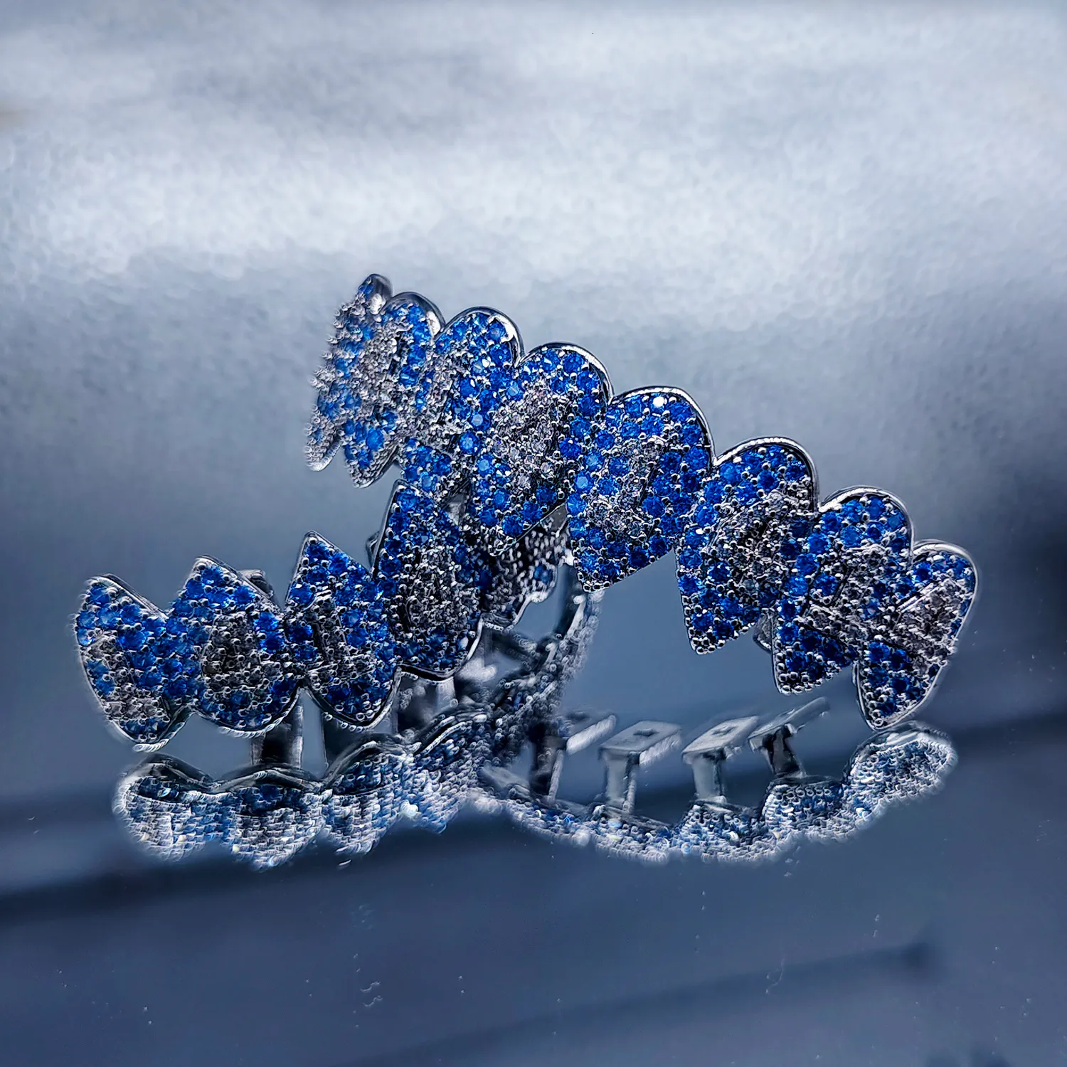 Iced Out Grillz: Silver Top & Bottom Vampire Teeth Grill Set