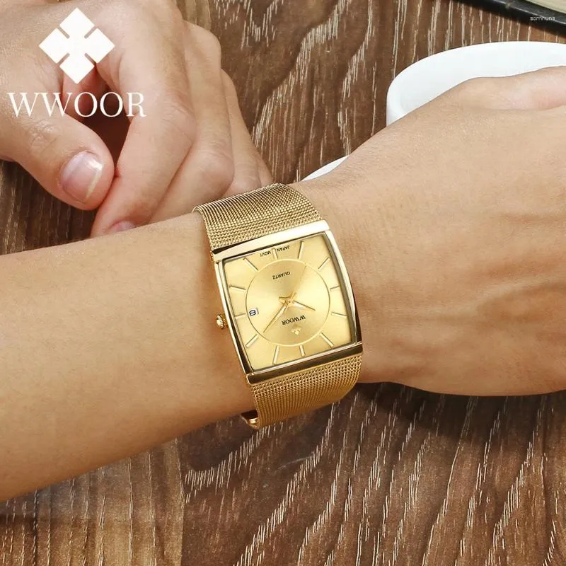 MASTOP Women's Ultra Thin Watch – Stainless Steel Mesh Band, Waterproof, Gold Tone