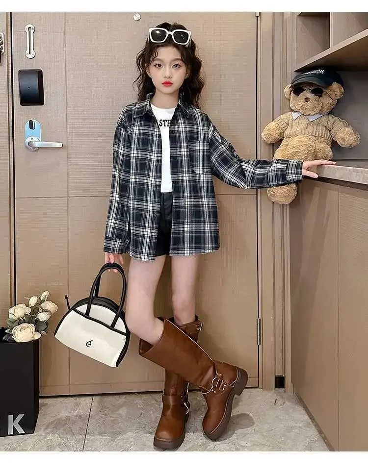 Ranrann Kids Girls Fashion Cute Plaid Pattern Printed Long Sleeves Hooded Sweatshirt Crop Tops Grey Butterfly 7-8 Years