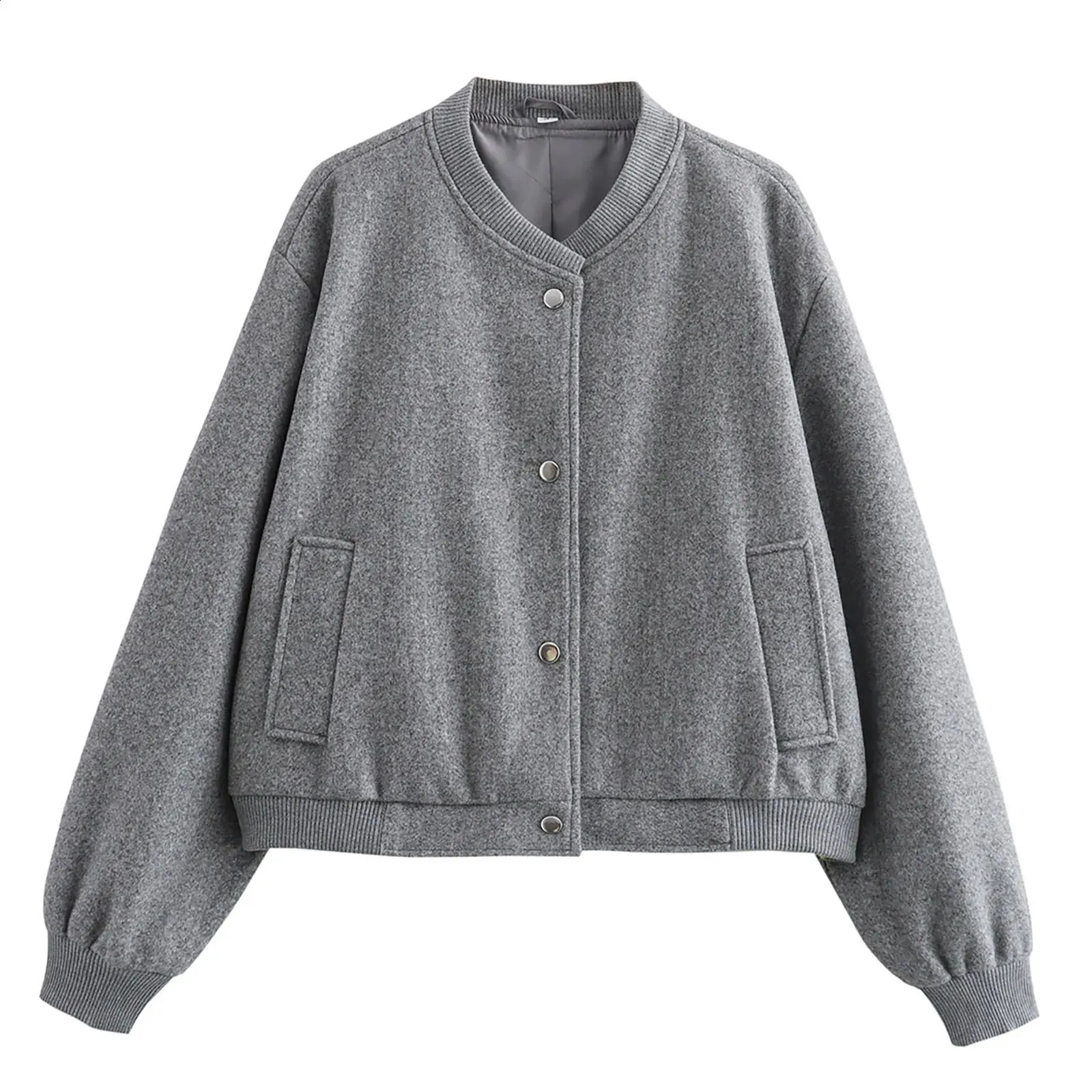 Womens Retro Soft Cut Wool Bomber Jacket - Solid Color