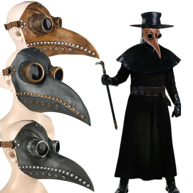 Black Victorian Plague Doctor Mask - Bird Beak Long Nose Halloween Steampunk Costume Prop, PU Leather