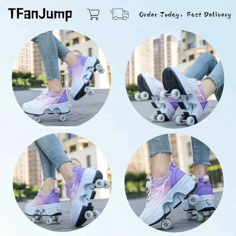 Save Big on Bulk Deformation Roller Skate Shoes Sneaker Roller Skates:  Wheel Roller Skates, Transforming Inline Skates Double Row Deformation  Shoes,