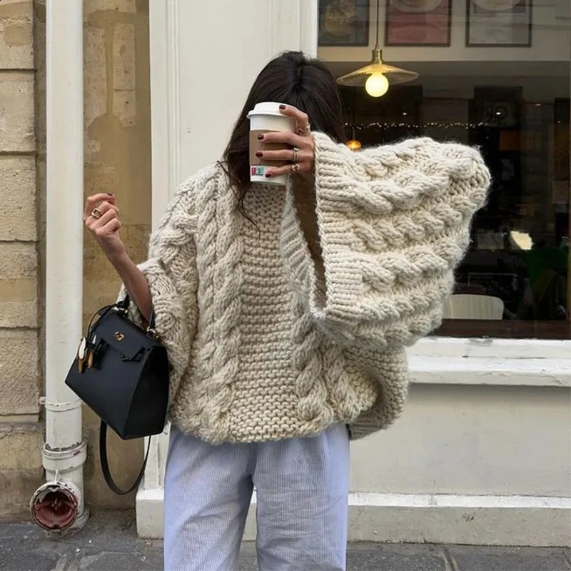 Womens Oversized Pullover Sweaters, Floral Knitted Sweater