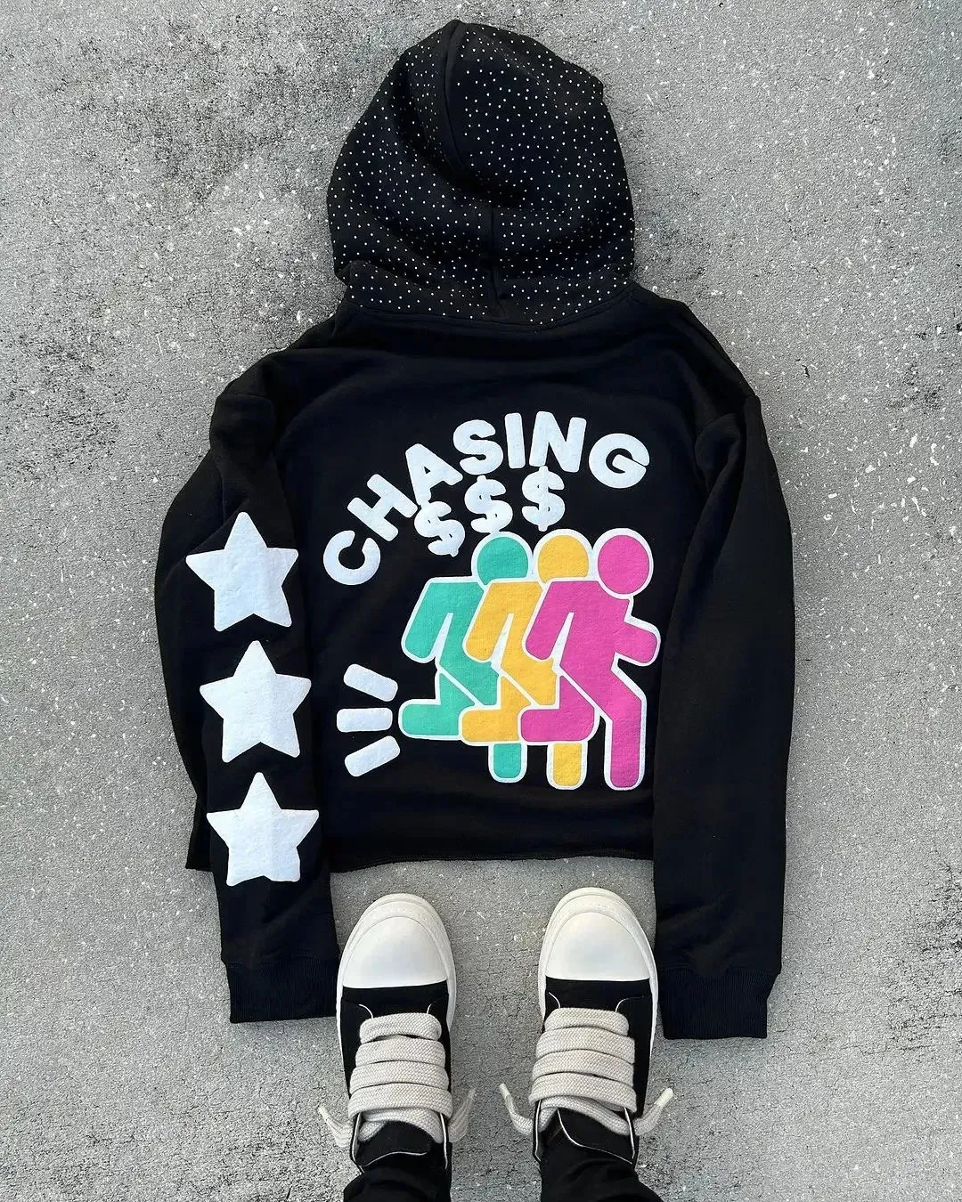 Y2K Men's Chasing Money Streetwear denim tears hoodie