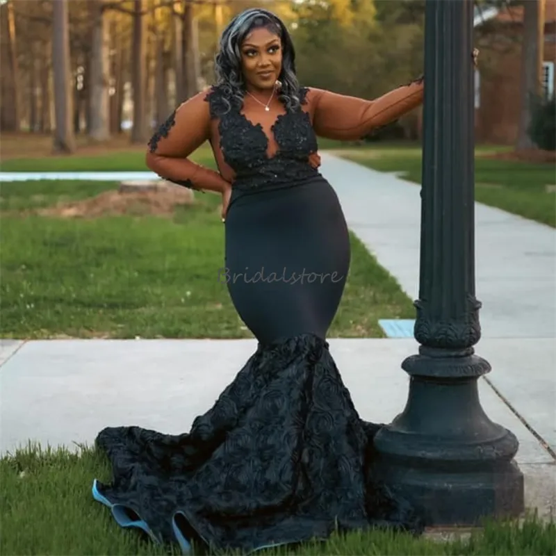 knee length dresses for ladies Velvi Long Strapless Lace Mermaid Prom Dress Reva Black / 2 main image 0