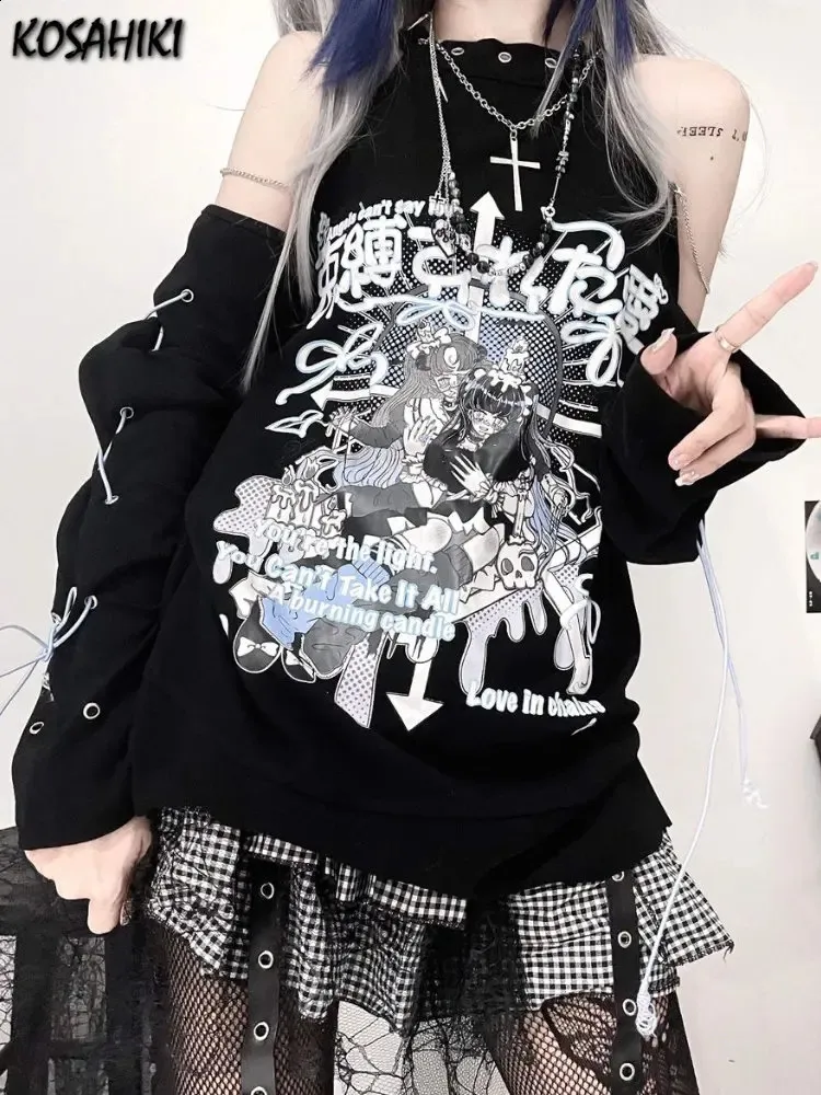 Gothic Cartoon Graphic Long Sleeve T-Shirt for Women - Y2K