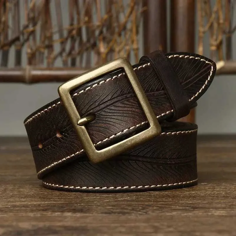 W240905 Genuine Leather Belt For Men 3.8cm Wide Retro Brass  display picture 3