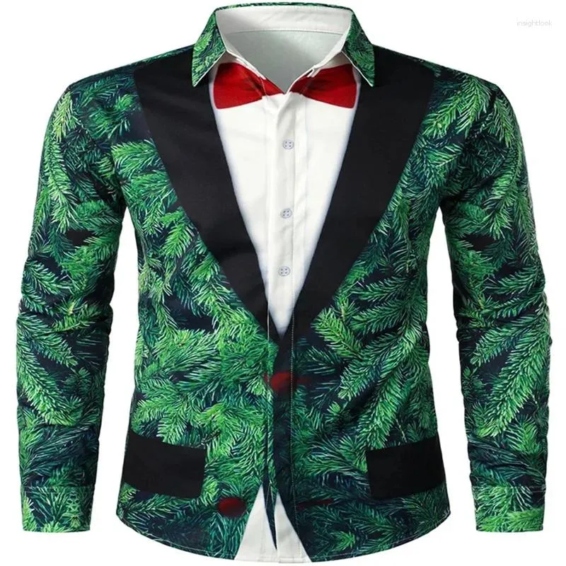 Christmas Tree Pattern Men's Dress Shirt with Gold Belt