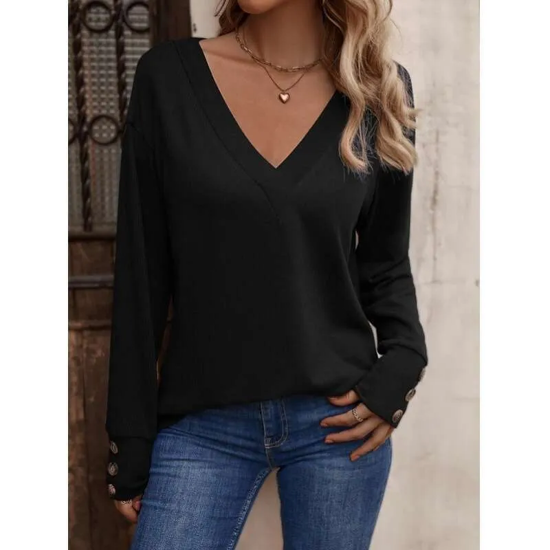 Tシャツ・カットソー HUECLOSET NYC Nylon V Neck Sweat Shirt SE119 DHgate.com:Cozy Fall Essential: Womens Solid V-Neck Loose