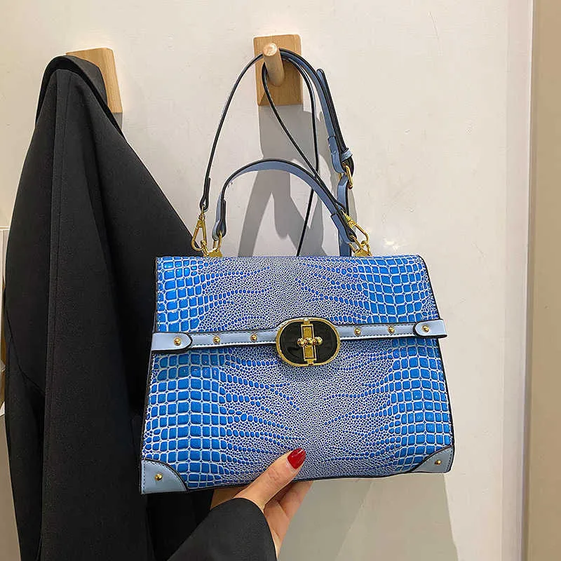 Crocodile Pattern PU Handbag Extra Large Crossbody Cover Closure Casual ...